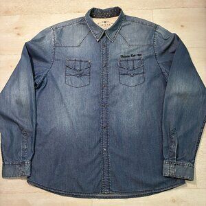 GUESS Men's Denim Western-Style Snaps Shirt Size XXL